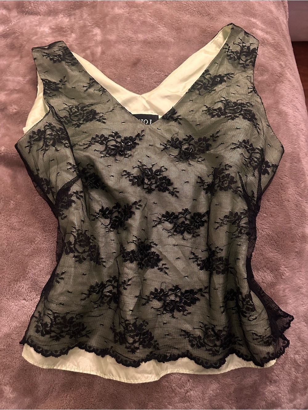 Lime Green lace mesh vintage beaded top